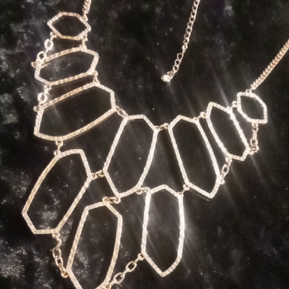 Gold Geometric Statement Bib, Collar Necklace With Crystal Inlay.